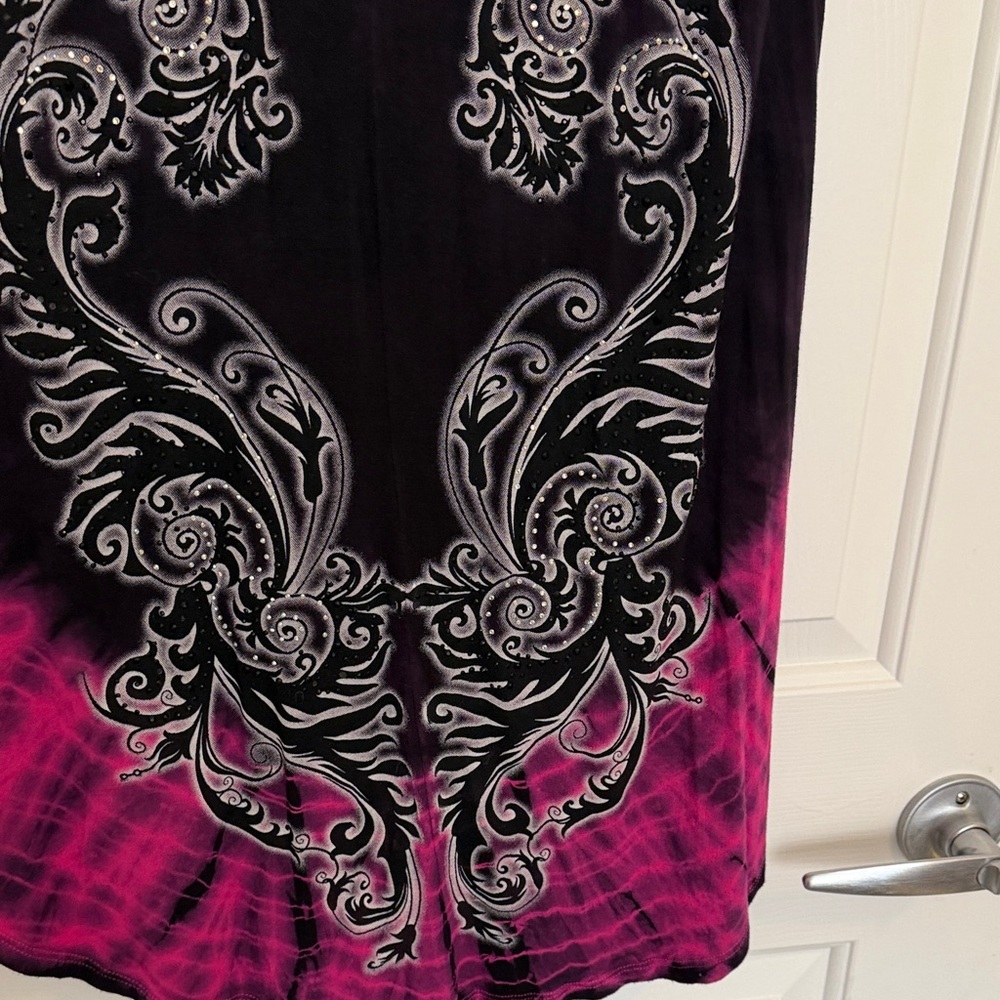 Vocal Black & Fuchsia High-Low Sleeveless Embellished Dress, XL - Picture 9 of 10